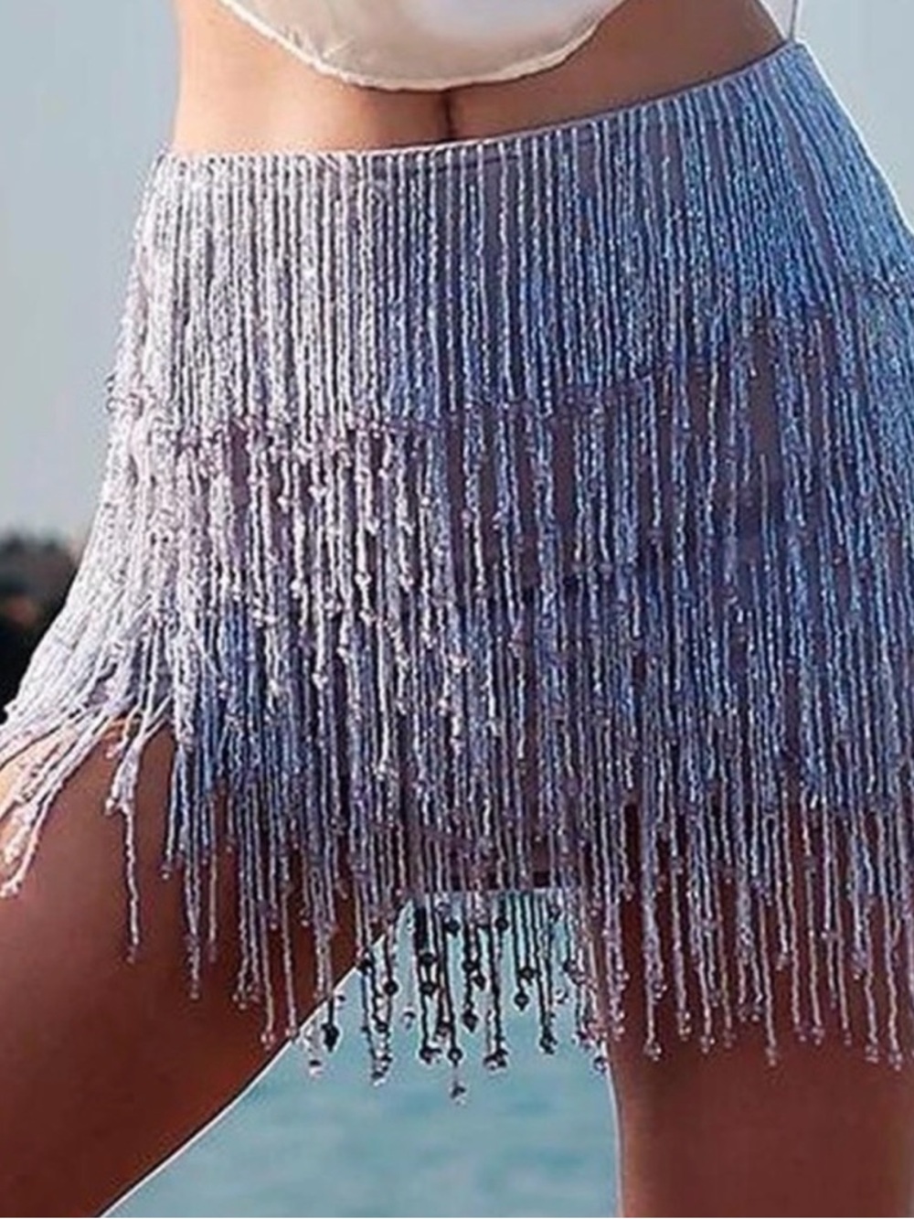 PrettyLittleThing Silver Beaded Fringe Mini Skirt